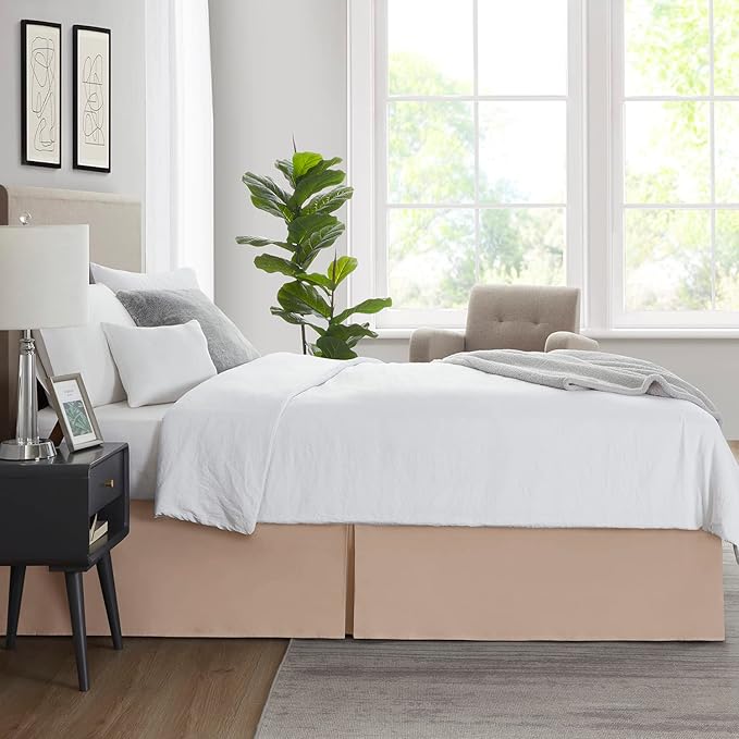 Nestl Taupe Twin XL Bed Skirt - Twin XL Size Bed Skirt 14 Inch Drop - Brushed Microfiber Bed Skirts - Hotel Quality Pleated Bed Skirt - Shrinkage & Fade Resistant