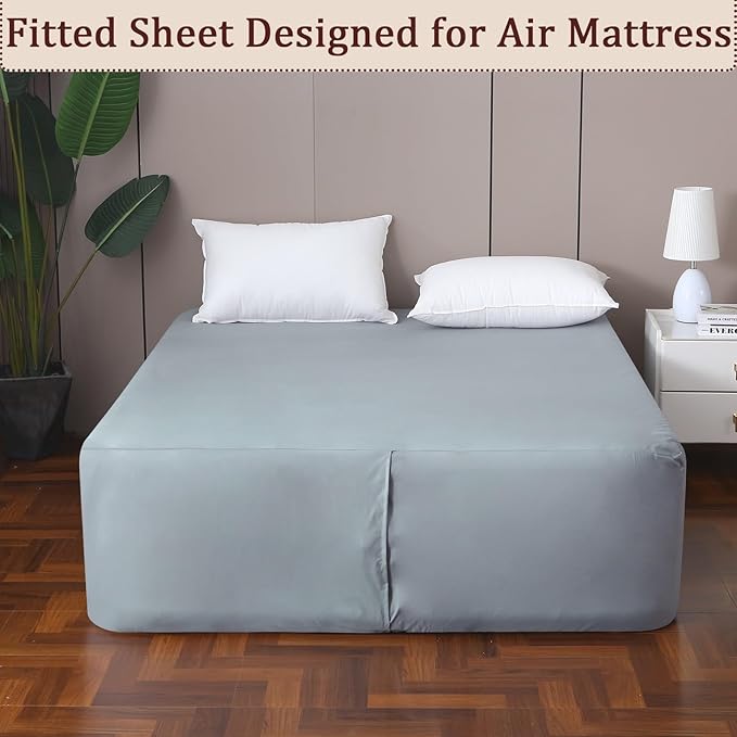 Fitted Sheet for Queen Air Mattress, with 18-24 Inch Extra Deep Pocket, Soft Breathable Bed Sheet Bottom Mattress Cover for Inflatable Air Bed, Grey