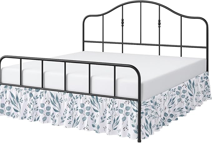 Cottington Lane Ruffled Bed Skirt King Size with Split Corner, Brushed Microfiber Hotel Quality Dust Ruffle, 12" Drop Gathered Bedskirt, Soft, Stylish, Shrink & Fade Resistant, Tranquil Green Petals