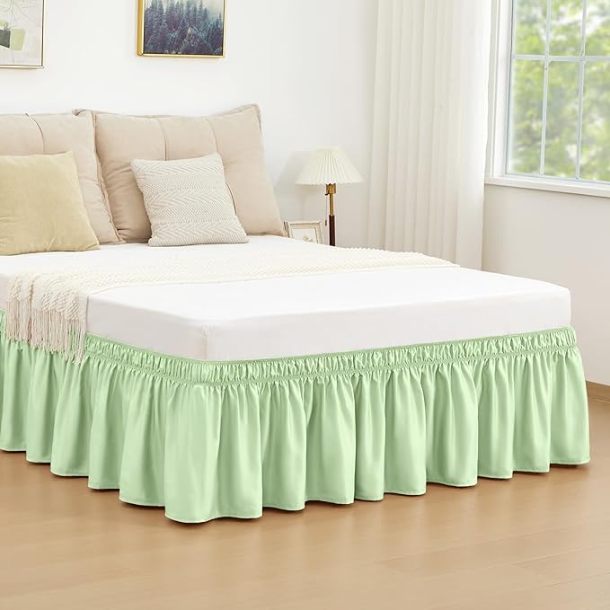 RIMELA Bed Skirt Queen Size Baby Green 15 Inch Drop, Wrap Around Elastic Bedskirt, Dust Ruffle for Adjustable Bed Base Soft Durable Fabric Machine Washable Easy to Install Bed Skirts
