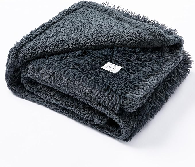 Pet Throw Blankets for Dogs Gray Cozy Waterproof Fluffy Long Faux Fur Dog Cat Calming Blanket for Couch Sofa Cover Furniture Protection, Gray XS-28x20in