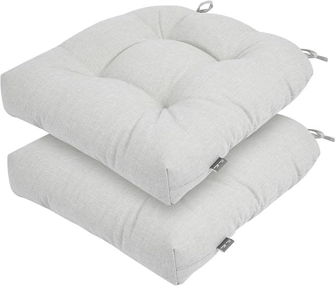 FUNHOME Outdoor Chair Cushions 19 x19 Inch,Water Resistant Tufted Seat Cushions 19",Reversible,Weather Resistant,Rounded Back Wicker Chair Cushion for Patio Garden Furniture(White Gray)
