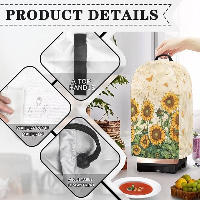 Butterfly Music Sunflower Blender Covers Food Processor Juicer Appliance Cover Waterproof Fabric Kitchen Appliance Covers Fits Most Models