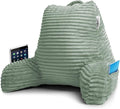 Nestl Reading Pillow with Shredded Memory Foam, Luxe Cut Plush Back Pillow for Sitting Up in Bed, Back and Arms Adjustable Support for Adult & Teens, Backrest Pillows with Washable Cover Sage Green