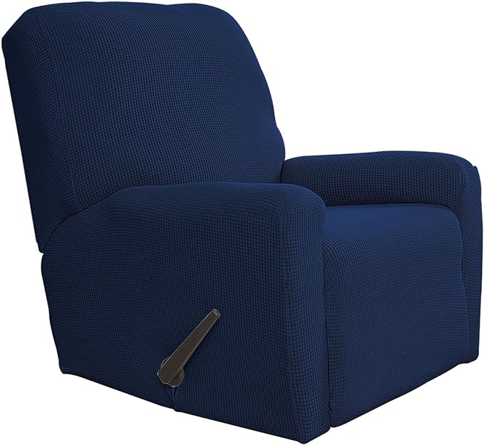 Easy-Going Recliner Stretch Sofa Slipcover Sofa Cover 4-Pieces Furniture Protector Couch Soft with Elastic Bottom Spandex Jacquard Fabric Small Checks(Recliner,Navy) Large