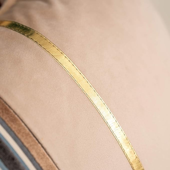 Yangest Brown Striped Patchwork Throw Pillow Cover Gold Leather Cushion Cover Zippered Pillowcase for Sofa Couch Bedroom Living Room Home Decoration,20x20 Inch