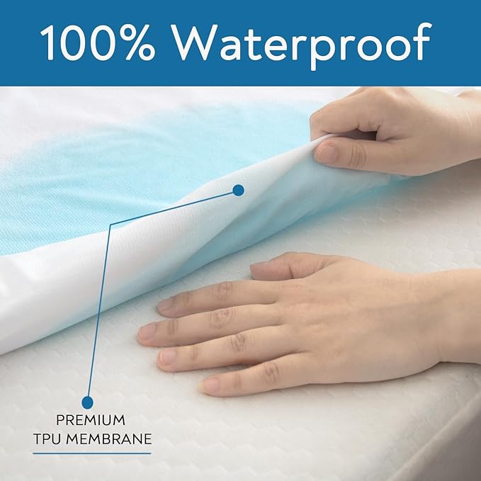 2 Pack Twin Extra Long (XL) Waterproof Mattress Protector, Premium Terry Twin XL Sheets Fitted up to 14'' Depth Pocket, Ultra Soft and Breathable Mattress Topper Pad Cover XL Twin, Noiseless White