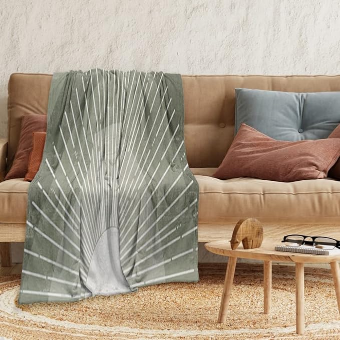 Boho Moss Green Sunrise Mid Century Throws Blankets Modern Abstract Decorative Blankets Boho Minimalist Geometric Aesthetic Soft Warm Bed Bedding Blankets for Couch Bedroom Office 70"x80"
