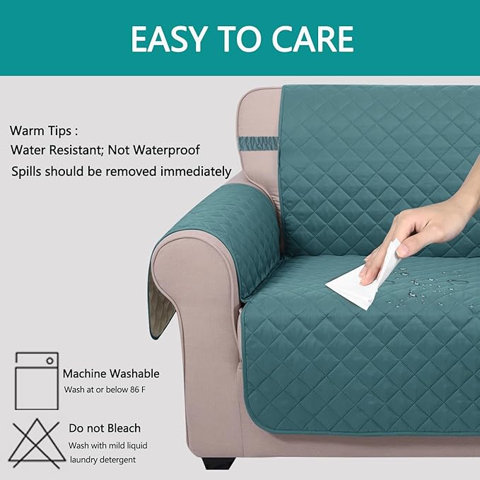 U-NICE HOME Recliner Chair Covers Reversible Chair Cover Pet Covers for Dogs with Elastic Straps Water Resistant Diamond Quilted (23''Recliner Small, Blue/Beige)