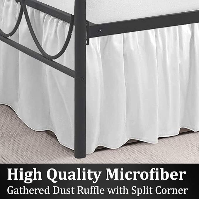 SKY BEDDINGS - Full Size Ruffled Bed Skirt with Split Corners - 14 Inch Drop Dust Ruffle Bed Skirt with Platform Three Sided Coverage - 100% Microfiber, White
