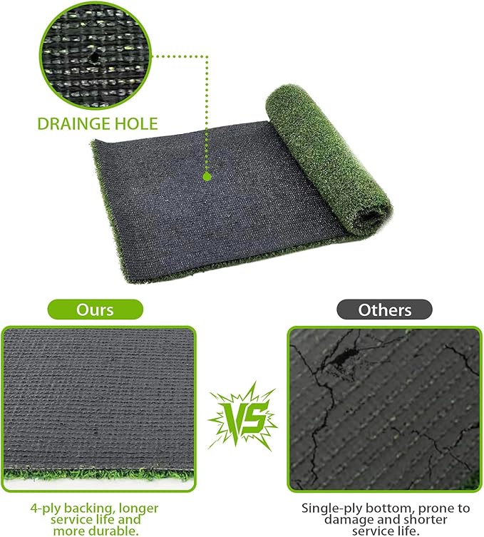 Artificial Turf Tiles 12X12 in,0.6 in Thick,Fake Grass Patch Indoor Outdoor Garden Lawn Patio,Synthetic Turf Mat,Realistic Grass Rug for Dogs Pets Lawn Landscape Squares,Green (12 Packs)