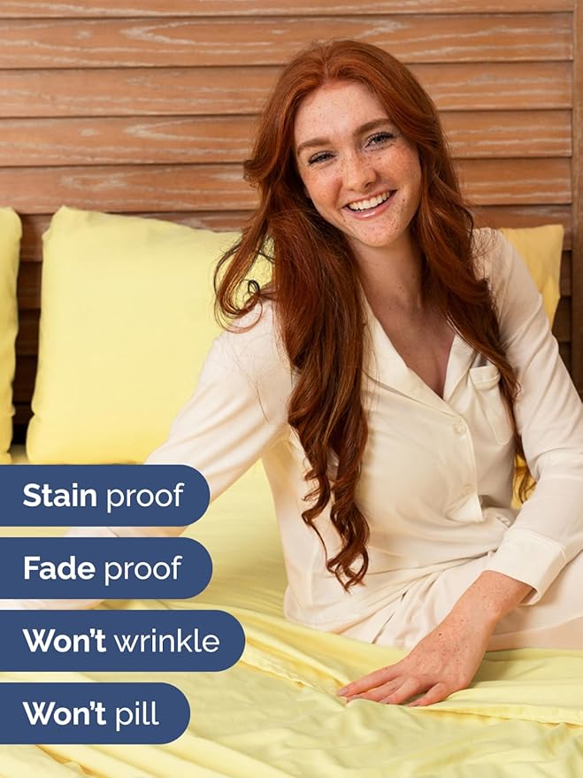 Extra Deep Pocket Twin XL Sheets - 3 Piece Breathable & Cooling Bed Sheets - Hotel Luxury Bed Sheet Set - Soft, Wrinkle Free & Comfy - Easily Fits Extra Deep Mattresses - Deep Pocket Yellow Sheets Set