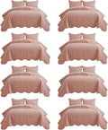 IR Imperial Rooms 8 Pack Quilt King Size Bedding (106" x 96") - Bulk Wholesale for Hotels, Guest Bedroom & Airbnbs - Lightweight Microfiber Reversible Floral Embossed Quilts Bedspreads (Peach)