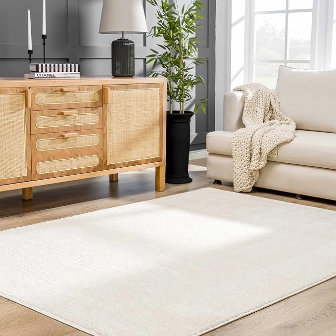 Hauteloom Keita Living Room, Bedroom Area Rug - Contemporary - High Pile - Bone - 7'10" x 10'