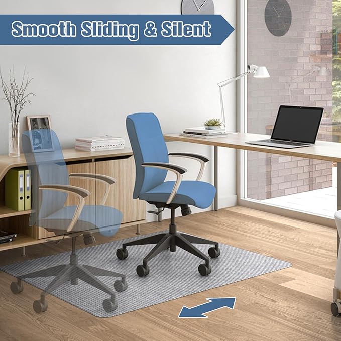 Corduroy Office Chair Mat for Hardwood Floor, 55"x35" Desk Chair Rug for Rolling Chair, Large Anti-Slip Backing Low-Pile Rug Floor Mat for Office/Home Light Grey
