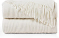inhand Throw Blanket for Couch Bed,Chunky Chenille Woven Soft Blankets with Tassels,Cozy Boho Farmhouse Fall Winter Decor,Warm for Women,50"x60",Medium Thick-Off White