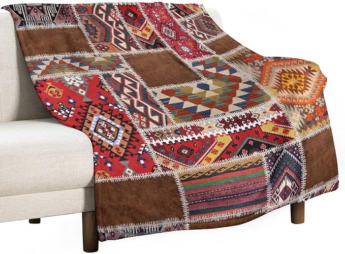 Southwest Aztec Throw Blanket, Native Bohemian Retro Patchwork Traditional Geometric Soft Flannel Blanket Warm Blankets for All Seasons, Bed Couch Sofa 30"x40"