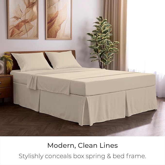 Mellanni Bed Skirt Queen Size - Bed Skirting - 15-Inch Tailored Drop Pleated Dust Ruffle - Hotel Luxury Bedding - Wrinkle, Fade, Stain Resistant - 1 Bedskirt (Queen, Beige)