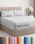 Extra Deep Pocket Full Sheets - 4 Piece Breathable & Cooling Bed Sheets - Hotel Luxury Bed Sheet Set - Soft, Wrinkle Free & Comfy - Easily Fits Extra Deep Mattresses - Deep Pocket Grey Striped Sheets
