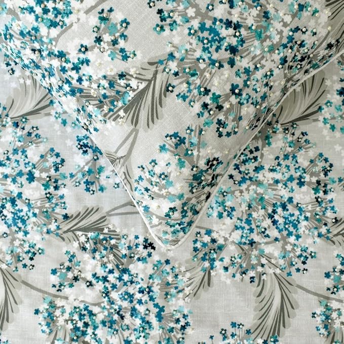 The HomeCentric King/Queen/Twin Blue Decorative Queen 74"x18" Bed Runner Without Pillow Cover, Cotton & Pearl Embroidery Bed Scarf on Cotton Fabric - Blue Star Fauna