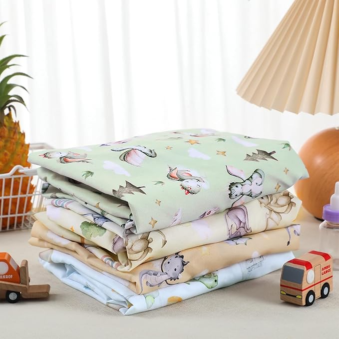 VitalCozy 4 Pcs Watercolor Dragon Bassinet Sheets 32 x 16 x 3 Inches Dragon Sheets for Standard Bed Toddler Mattresses Soft Breathable Cute Watercolor Print Newborn Bedding for Girl Boys