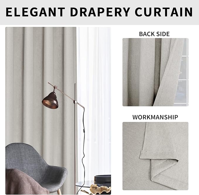 Easy-Going Linen Look Blackout Curtain 42x63 Inch Window Curtain Drapes for Bedroom, Living Room Thermal Insulated Room Darkening (Set of 2 Panels, Natural)