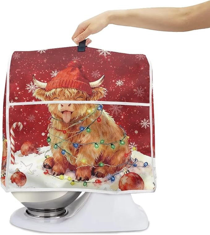 Highland Cow Stand Mixer Cover Dust Protective Christmas Stand Mixer Covers For Kitchen Aid 4.5-5 Quart Mixers Dustproof Cloth Cover for Small Appliance Protector Gift for Friends