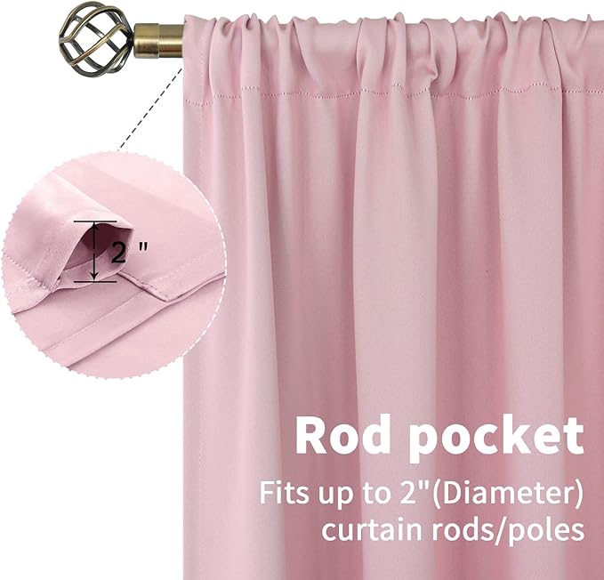 BGment Baby Pink Blackout Curtains 40 Inch Length for Short Window - Small Thermal Insulated Drapes with Rod Pocket Darkening Privacy for Cafe Kitchen Bathroom Girl Bedroom, 34 x 40 Inch, 2 Panels