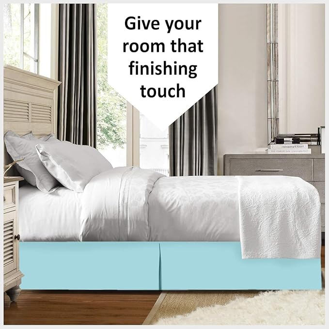 Bed Skirt - 100% Cotton 800 Thread Count Box Pleated Bed Skirt - Luxury Pleated Dust Ruffle, Hotel Quality Modern Bed Skirt, Easy Fit with 12 Inch Tailored Drop, Full, Aqua Blue