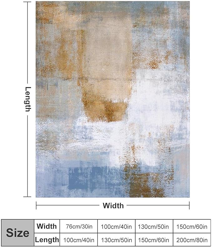 Abstract Gradient Blanket, Modern Fashion Art Blue Brown Painting Strokes Pattern Soft Warm Cozy Plush Flannel Covers for Livingroom Bedroom Couch Chair Camping Travel Home Decor Tapestry 60x80in