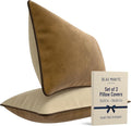 Set of 2 Decorative Throw Pillow Covers Cushion Cases. Soft Velvet. Contrast Pipping Edge. Filling Not Included. (12x20in, Camel/Beige)