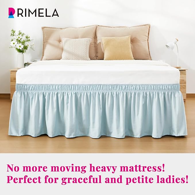RIMELA Grayish Blue Bed Skirt King Size 15 Inch Drop, Wrap Around Elastic Bedskirt, Dust Ruffle for Adjustable Bed Base Machine Washable Easy to Install Bed Skirts