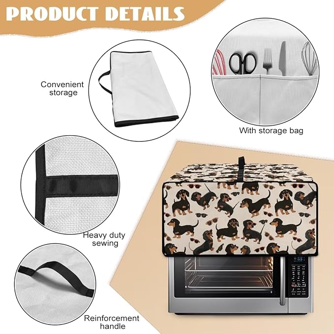 Air Fryer Toaster Oven Dust Cover Protective Microwave Oven Cover with Pockets, Dust-proof Countertop Appliance Protector, S, 14.5" x 18.5" x 9", Dachshund Dog Sunglasses Print