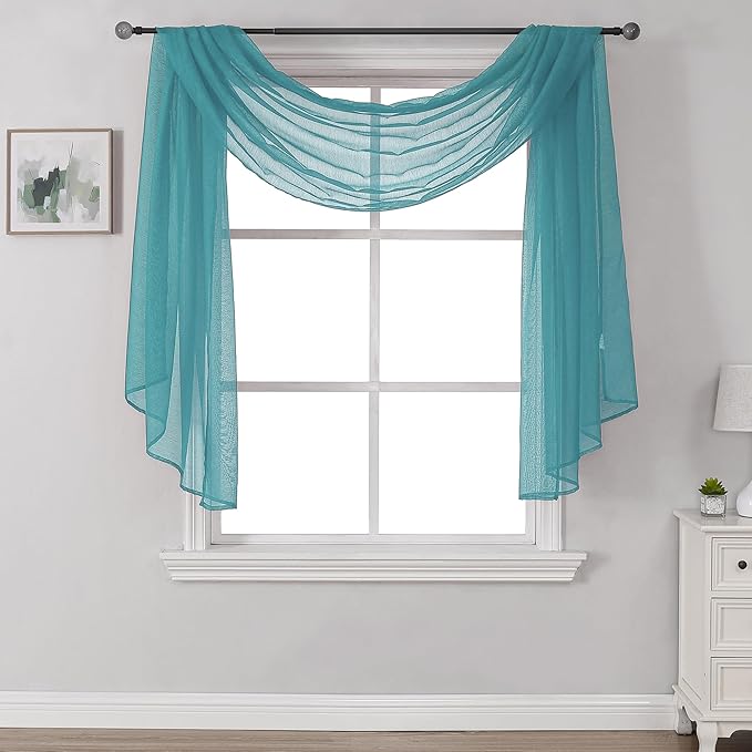 DONREN Luxury Soft Sheer Curtains Scarf for Windows - Semi Voile Window Scarf Valance,34 Inches Wide by 144 Inches Long (1 Panel,Teal)