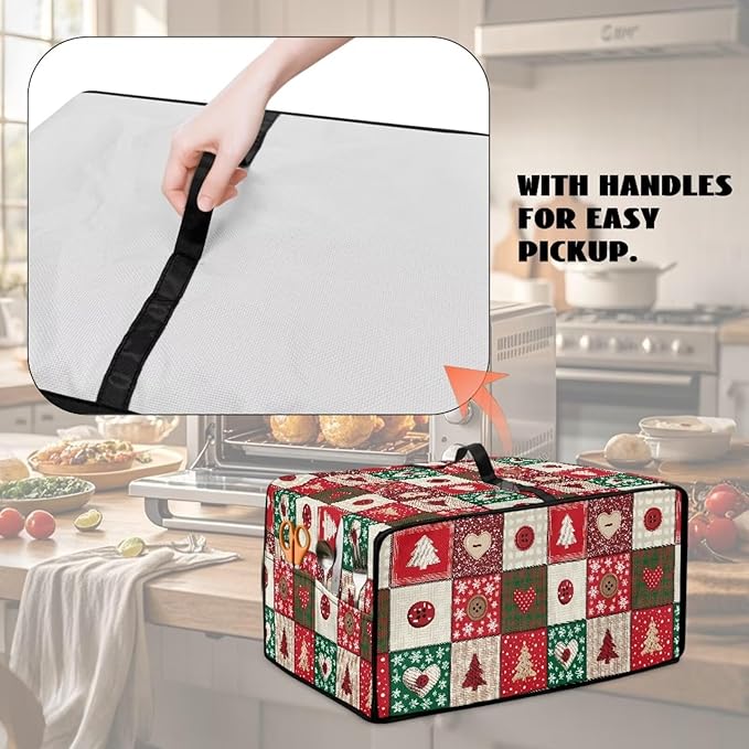 Christmas Holiday Decor Toaster Oven Cover Countertop Convection Oven Cover Smart Microwave Oven Accessories and Decor, S, 14.5 x 18.5 x 9 Inches, Christmas Patchwork Print Red Green