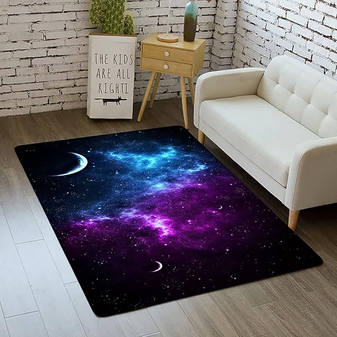 Outer Space Galaxy Area Rug for Boys Room 4x5 ft Soft Non-Slip Solar System 3D Planet Universe Rug for Kids Bedroom Living Room