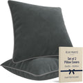 2 Pack Velvet Decorative Throw Pillow Covers, 20"x20", Deep Grey, Solid, Modern, Contrast Piping, Indoor Use, Bedroom & Living Room