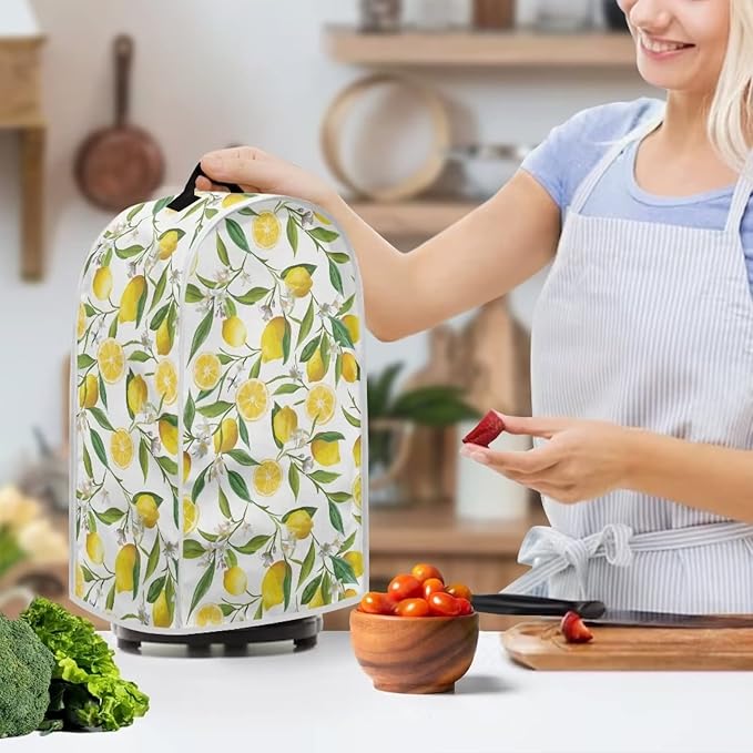 Lemon Print Blender Covers Kitchen Food Processor Covers with Durable Handle, Durable Foldable Small Appliances Protector Universal Blender Cover