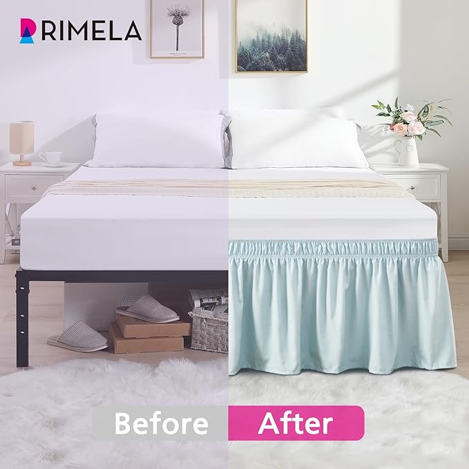 RIMELA Grayish Blue Bed Skirt King Size 18 Inch Drop, Wrap Around Elastic Bedskirt, Dust Ruffle for Adjustable Bed Base Machine Washable Easy to Install Bed Skirts