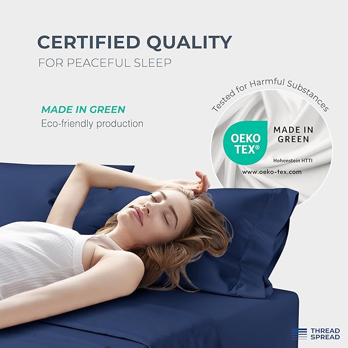 THREAD SPREAD 100% Egyptian Cotton California King Size Sheets - 1500 Thread Count, Cooling Sateen, Navy Blue