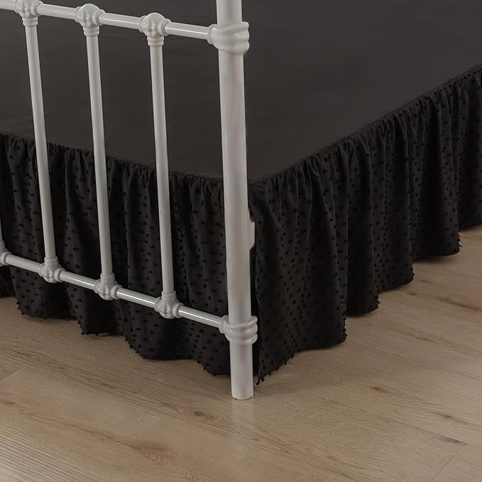 Tufted Dot Bed Skirt King Size Ruffled Bed Skirt with Split Corners, 14 Inch Drop Dust Ruffle Bed Skirts with Platform, Black