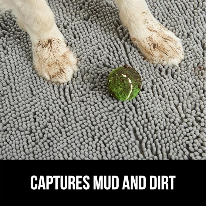 GORILLA GRIP SOAKSTOPPER Dog Door Mat, 35x24 Machine Washable Rug Absorbent Doormat Captures Moisture Mud Dirt, Quick Dry Soft Chenille Entryway Rugs Indoor Entrance Mats for Dog Paws, Gray