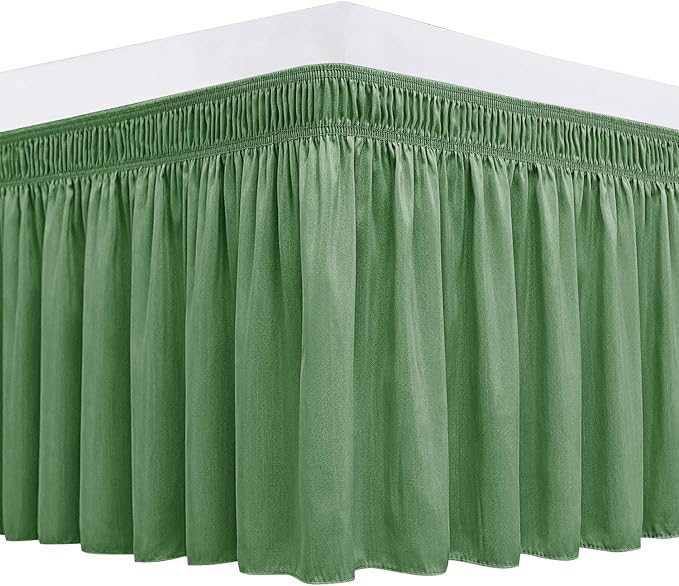 Biscaynebay Wrap Around Bed Skirts for Queen Size Beds 18" Drop, Sage Adjustable Elastic Dust Ruffles Easy Fit Wrinkle Resistant Silky Luxurious Fabric Machine Washable