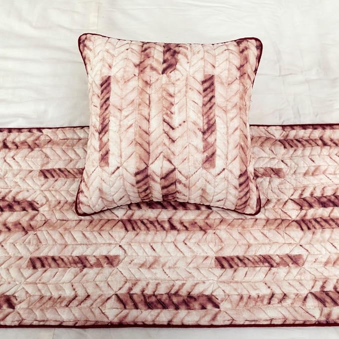 The HomeCentric King/Queen/Twin Maroon & Ivory Decorative Full 68"x18" Bed Runner with Pillow Cover, Tie & Dye, Beaded & Quilted Bed Scarf on Cotton Fabric - Tie Dye Love