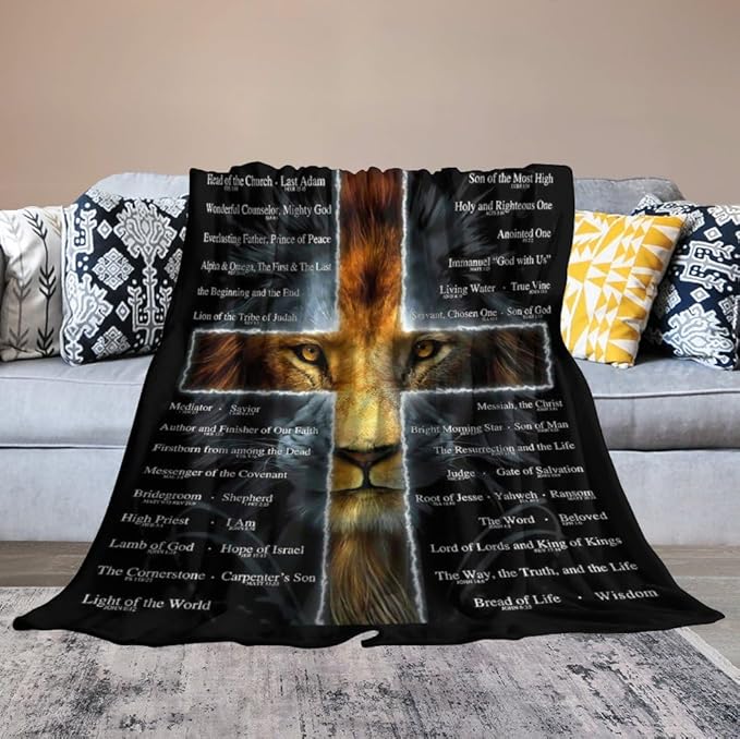 Christian Lion Scripture Jesus Throw Blanket for Women Men Kids Adults, Soft Warm Cozy Fleece Blanket for Couch Sofa Bed, 40"x50"