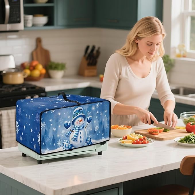 Christmas Toaster Oven Dust Cover Small Kitchen Appliance Cover for Countertop Convection Ovens,Small Appliances, S, 14.5 x 18.5 x 9 Inches, Blue Snowman Snowflake