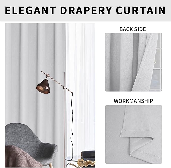Easy-Going Linen Look Blackout Curtain Grommet Window Curtain Drapes for Bedroom, Living Room Thermal Insulated Room Darkening (2 Panels, 38x45 Inch, Greyish White)