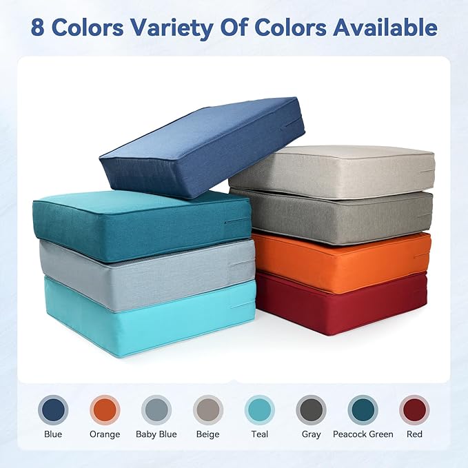 Luxury 6" Outdoor Cushions for Patio Furniture, 24x24x6" Thick Seat Cushion Set of 9, Fade Resistant Couch Chair Replacement Cushions High Density Deep Wicker Chair Cushion w/ Removable Cover, Blue