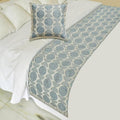 The HomeCentric King/Queen/Twin Blue Decorative Bed Runner CA King 86"x18" Bed Runner with Two Pillow Cover, Embroidery, Ruffles Bed Scarf on Linen Fabric - Ellara Blue