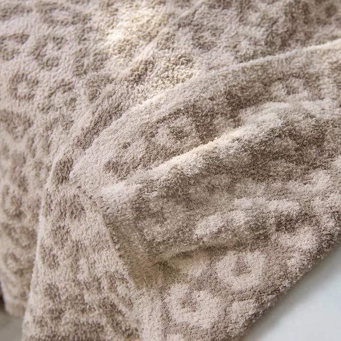 Soft Fuzzy Fluffy Leopard Knitted Throw Blanket,Cozy Plush Fleece Comfy Microfiber Blanket for Couch Sofa Bed,Linen/Warm Gray